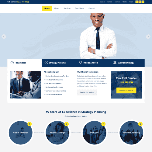 Custom WordPress website design for a consulting business in Dublin, highlighting services and expertise